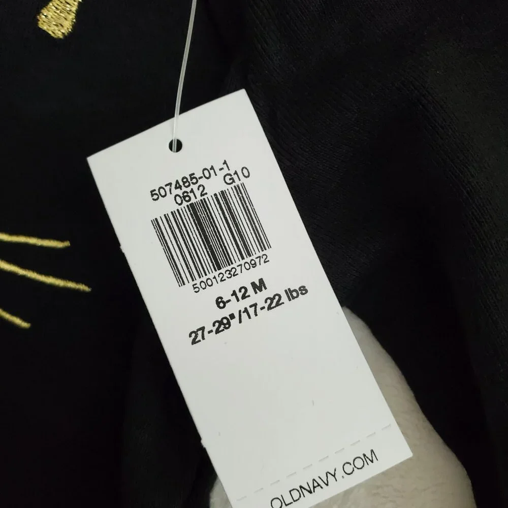 NEW Old Navy Girls Baby One Piece Dress Black Cat Gold‎ 6 - 12 months